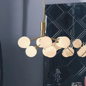 Modern Brass Chandelier with Cream Glass Shades - 9-Bulb Molecular Hanging Lamp Fixture