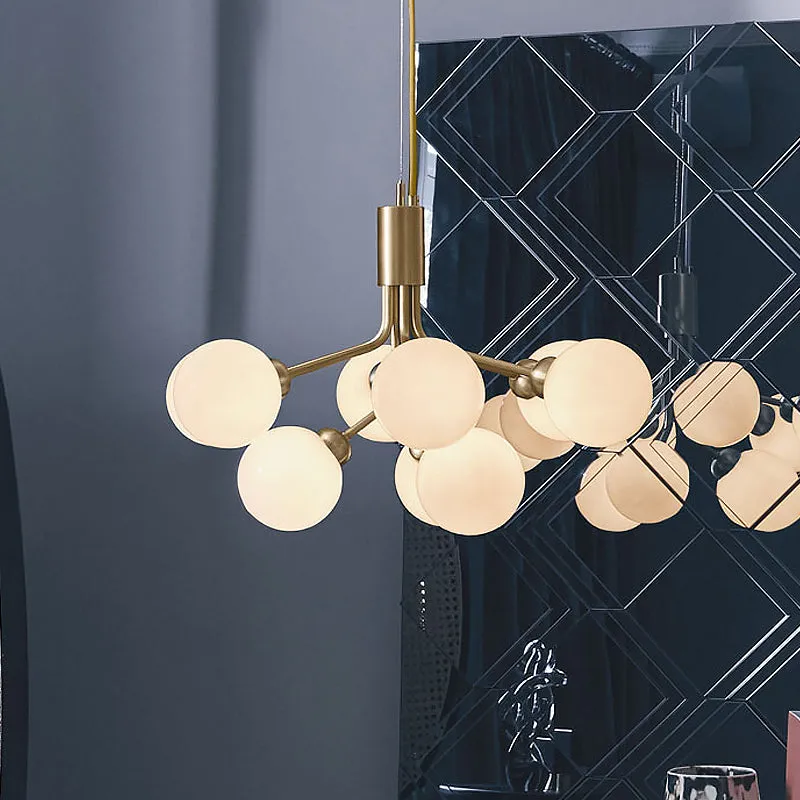 Modern Brass Chandelier with Cream Glass Shades - 9-Bulb Molecular Hanging Lamp Fixture