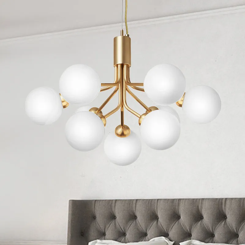 Modern Brass Chandelier with Cream Glass Shades - 9-Bulb Molecular Hanging Lamp Fixture