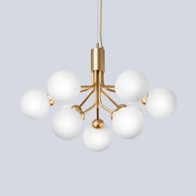 Modern Brass Chandelier with Cream Glass Shades - 9-Bulb Molecular Hanging Lamp Fixture