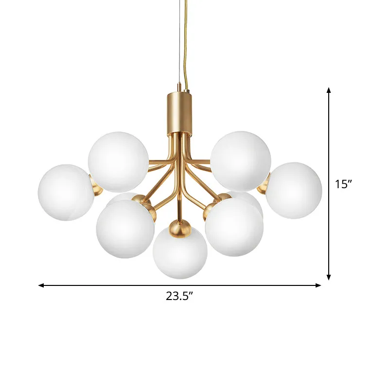 Modern Brass Chandelier with Cream Glass Shades - 9-Bulb Molecular Hanging Lamp Fixture