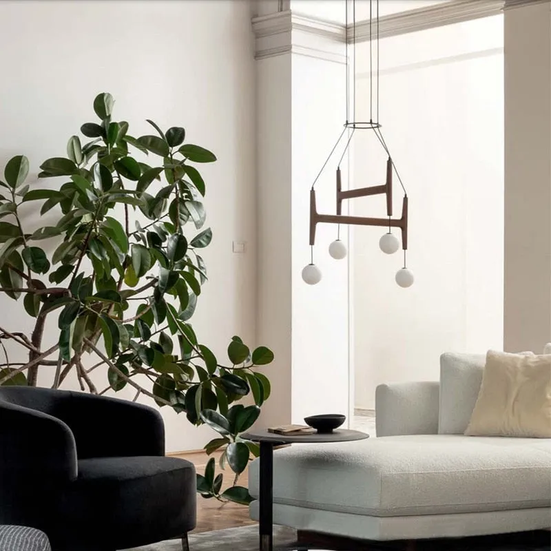 Nordic Simple wooden chandelier Luster Italian Retro Villa Hotel Decoration glass dining table hanging lights
