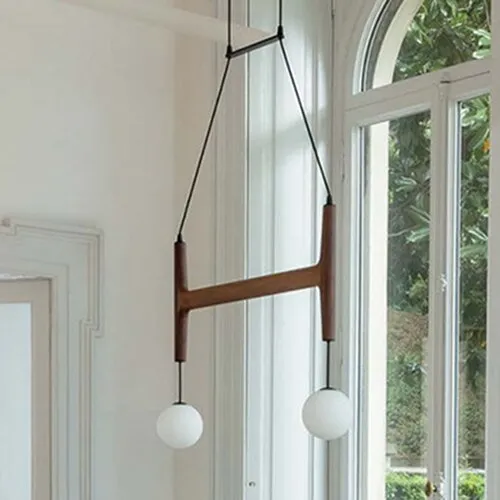 Nordic Simple wooden chandelier Luster Italian Retro Villa Hotel Decoration glass dining table hanging lights