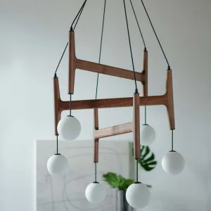 Nordic Simple wooden chandelier Luster Italian Retro Villa Hotel Decoration glass dining table hanging lights