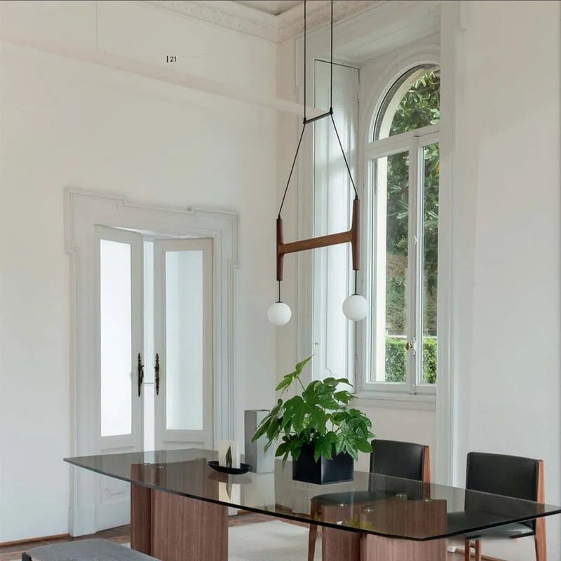 Nordic Simple wooden chandelier Luster Italian Retro Villa Hotel Decoration glass dining table hanging lights