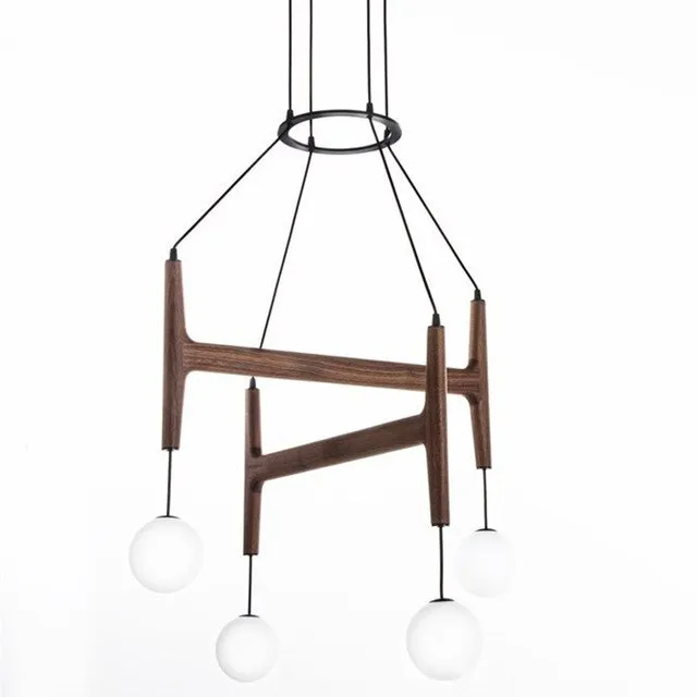 Nordic Simple wooden chandelier Luster Italian Retro Villa Hotel Decoration glass dining table hanging lights