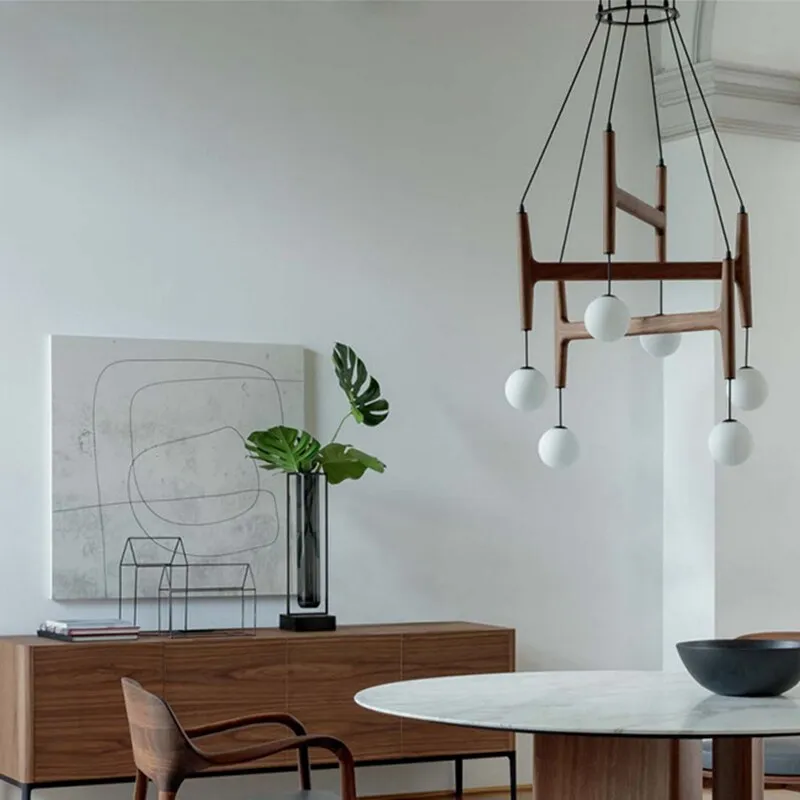 Nordic Simple wooden chandelier Luster Italian Retro Villa Hotel Decoration glass dining table hanging lights