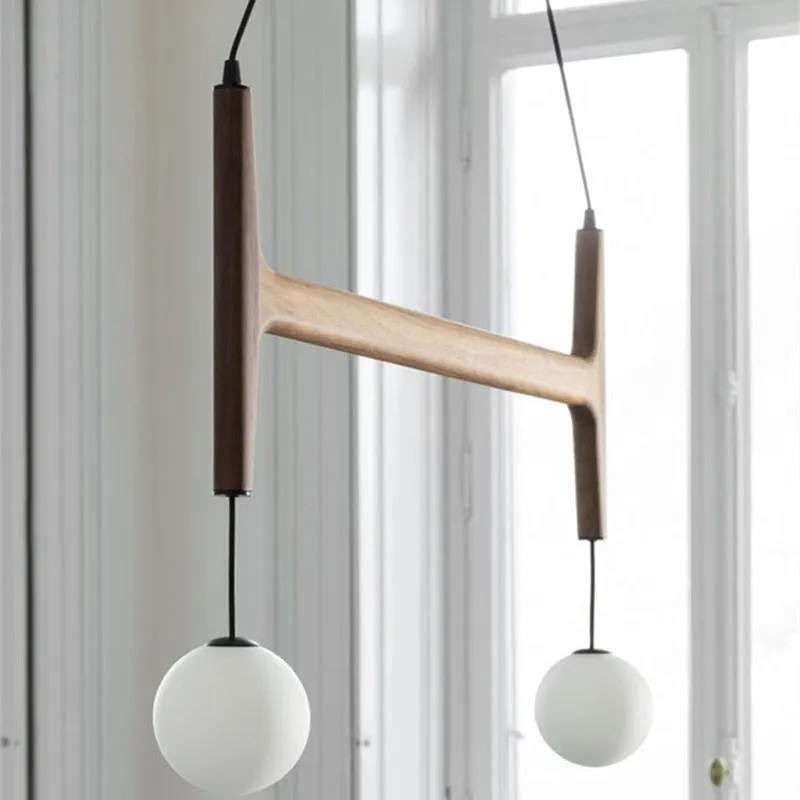 Nordic Simple wooden chandelier Luster Italian Retro Villa Hotel Decoration glass dining table hanging lights