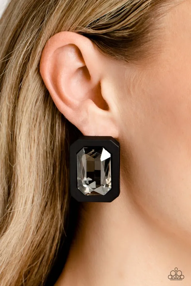 Paparazzi Earring ~ Edgy Emeralds - Black