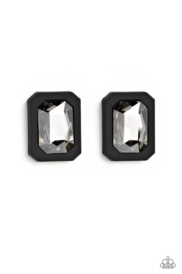 Paparazzi Earring ~ Edgy Emeralds - Black