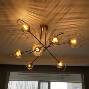 Paris - Nordic Lustre Gold Metal LED Chandelier: Elegant Glass Pendant Lighting for Living Spaces