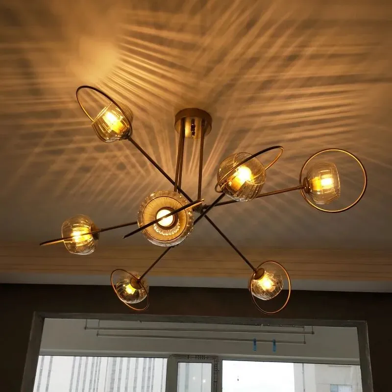 Paris - Nordic Lustre Gold Metal LED Chandelier: Elegant Glass Pendant Lighting for Living Spaces
