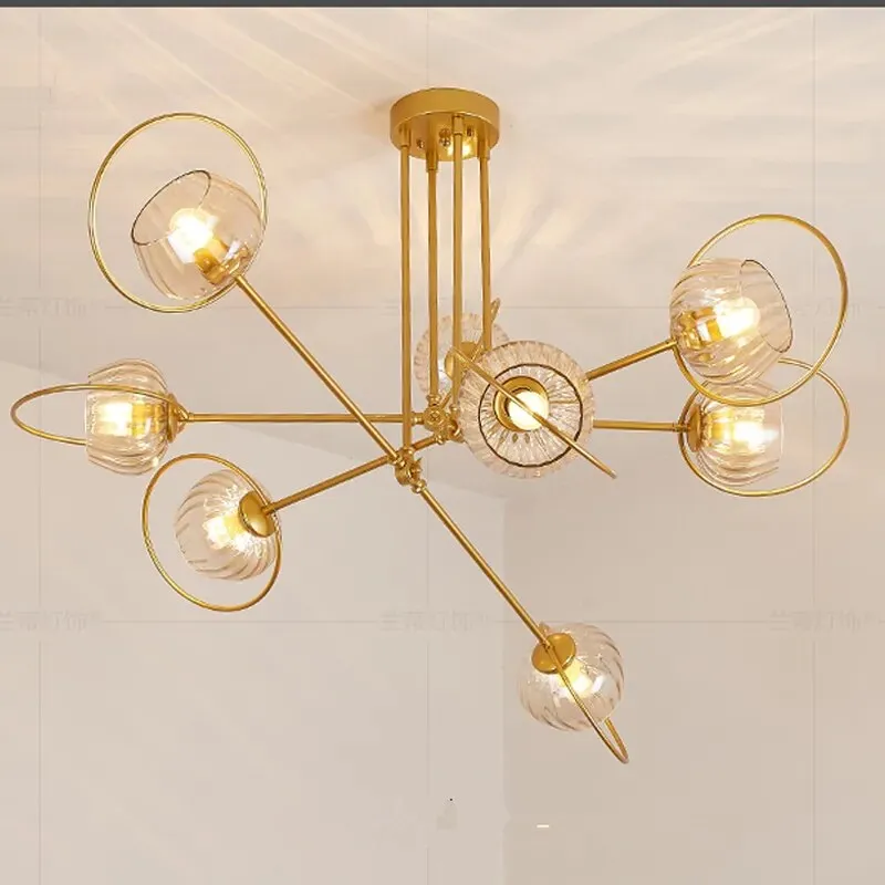 Paris - Nordic Lustre Gold Metal LED Chandelier: Elegant Glass Pendant Lighting for Living Spaces