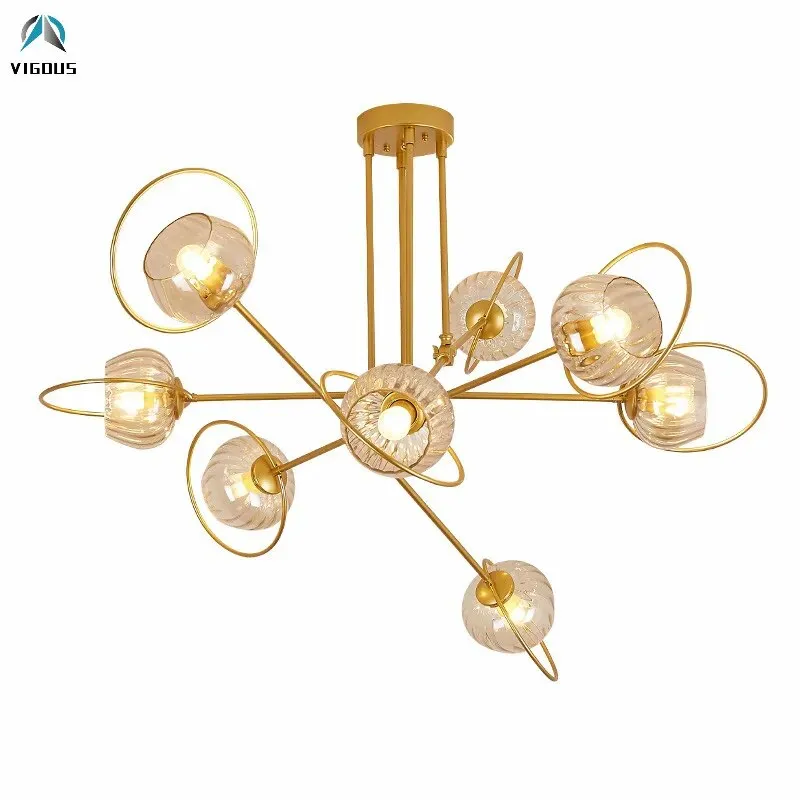 Paris - Nordic Lustre Gold Metal LED Chandelier: Elegant Glass Pendant Lighting for Living Spaces