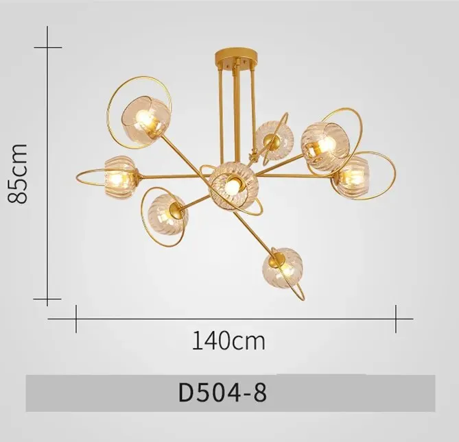Paris - Nordic Lustre Gold Metal LED Chandelier: Elegant Glass Pendant Lighting for Living Spaces