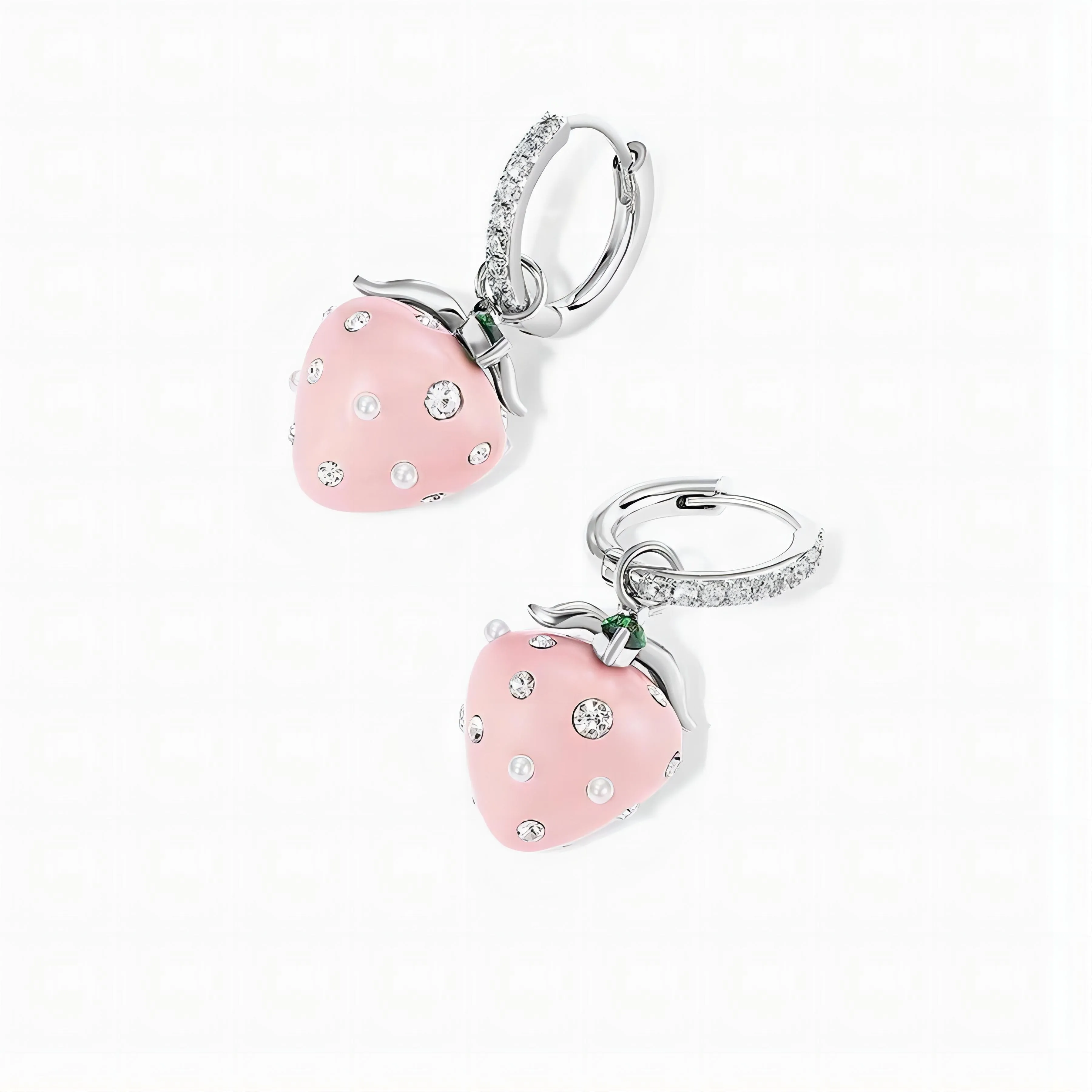 Pink Strawberry Huggie Hoop Earrings