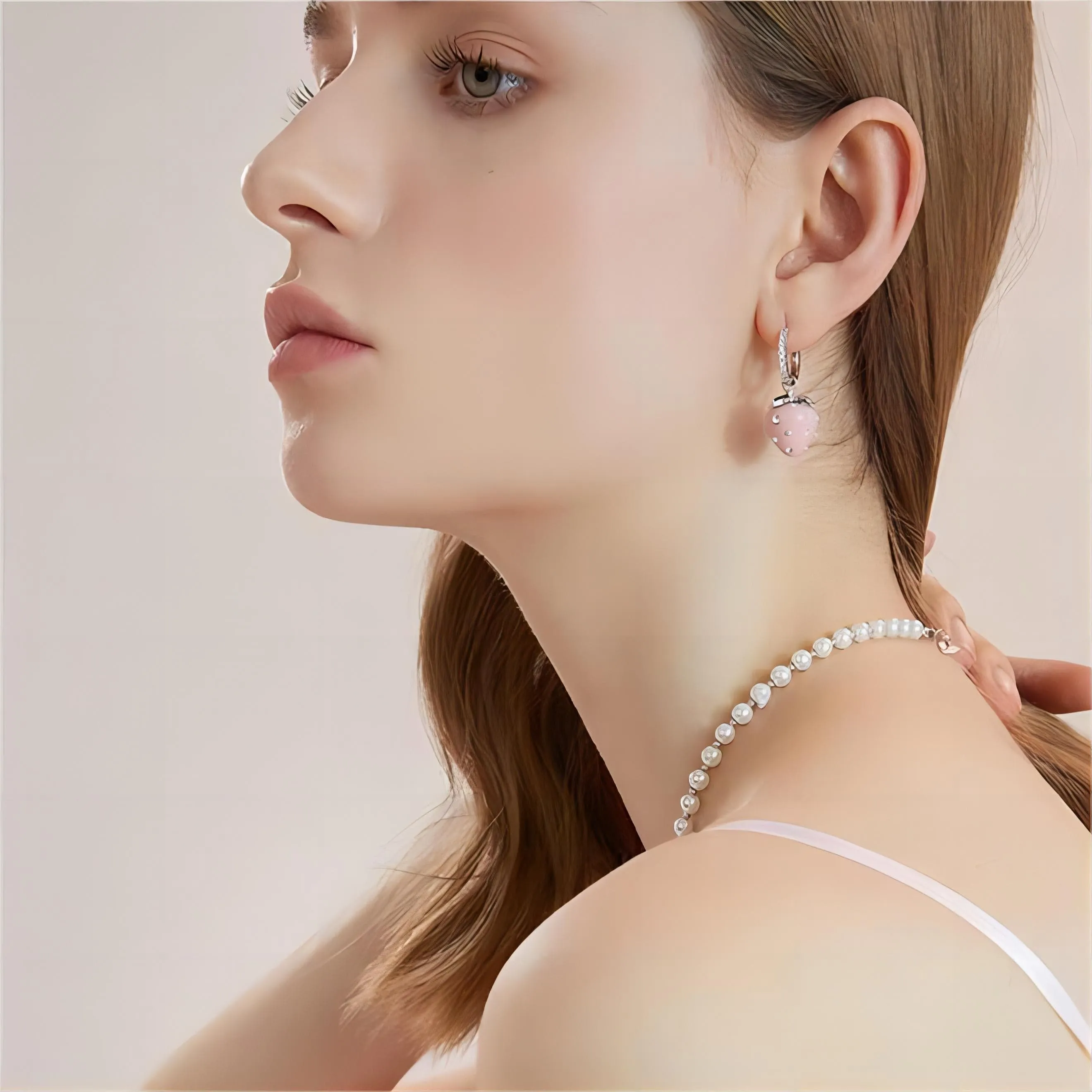 Pink Strawberry Huggie Hoop Earrings