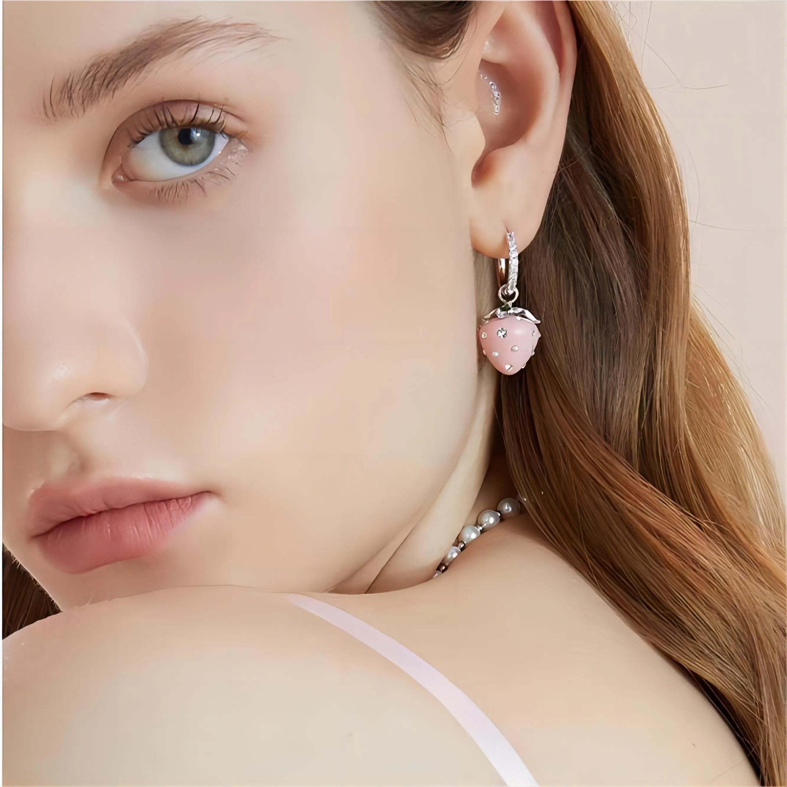 Pink Strawberry Huggie Hoop Earrings