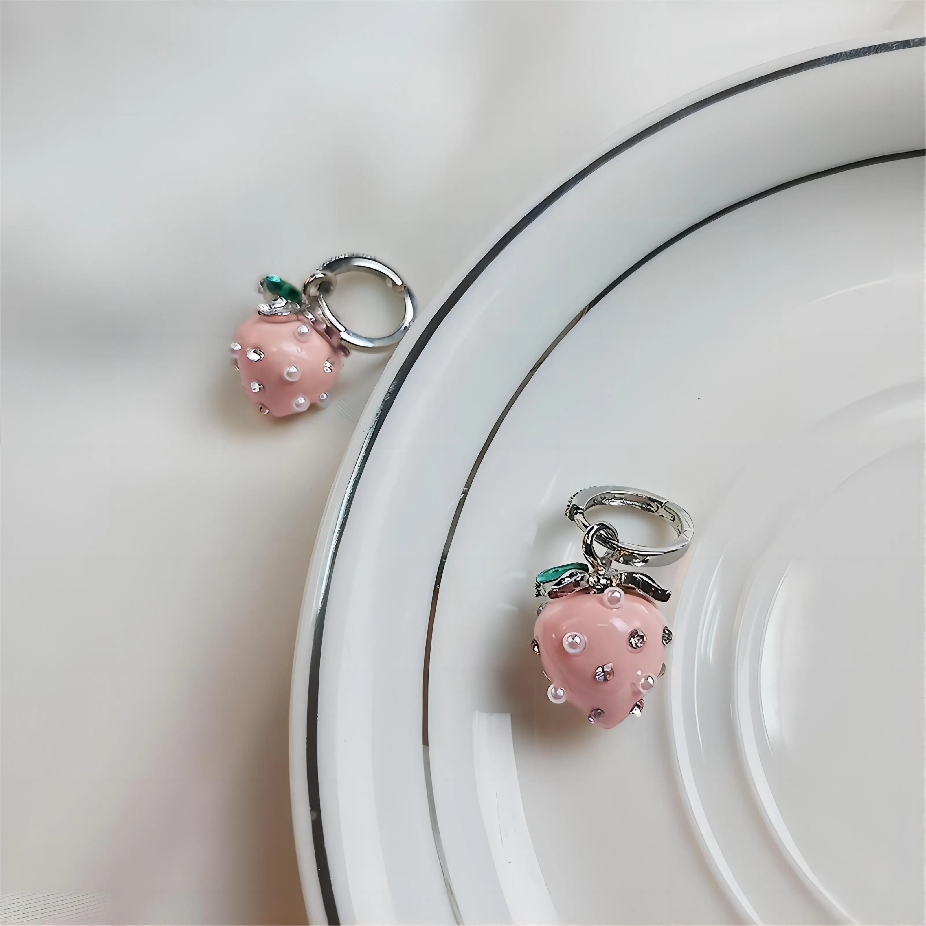 Pink Strawberry Huggie Hoop Earrings