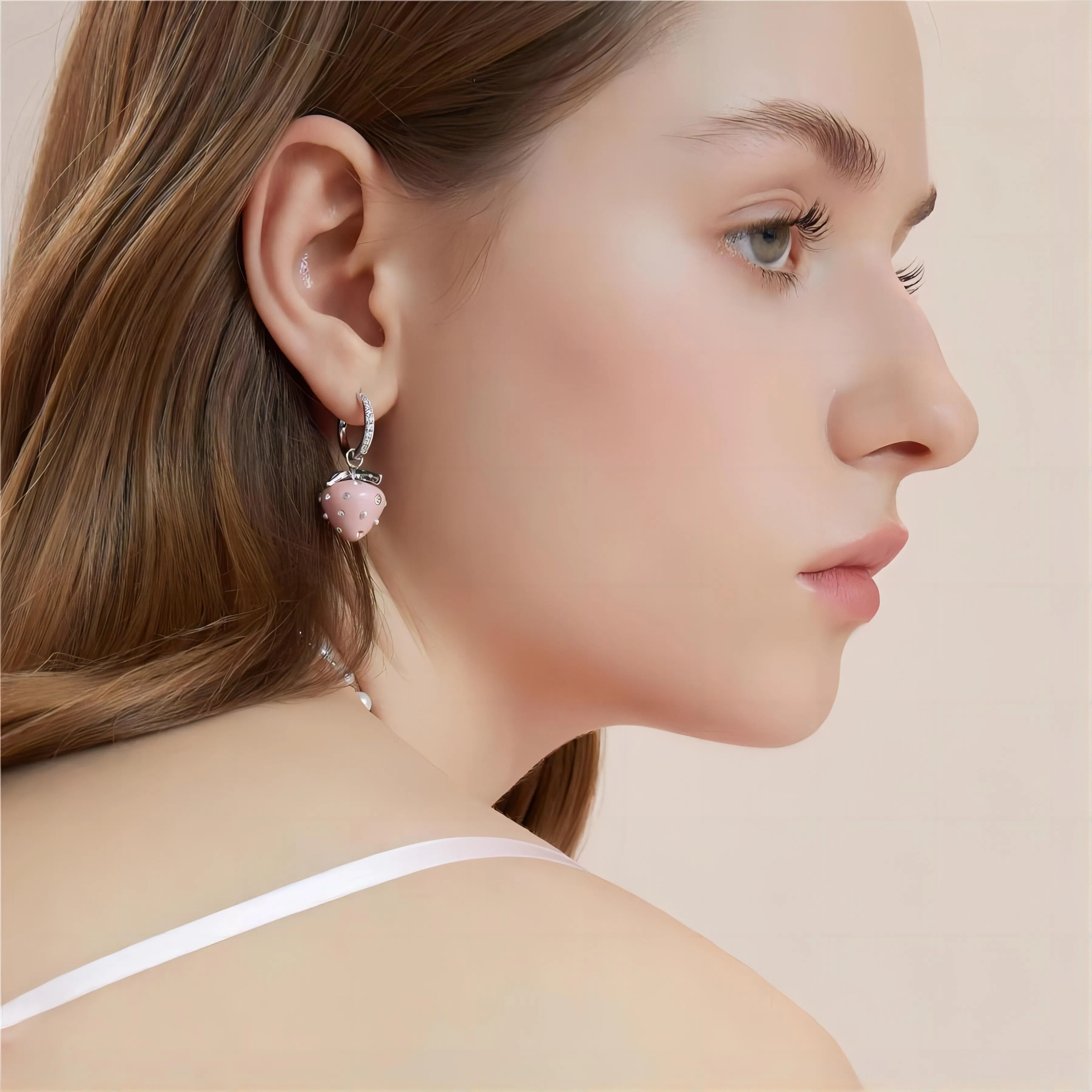 Pink Strawberry Huggie Hoop Earrings