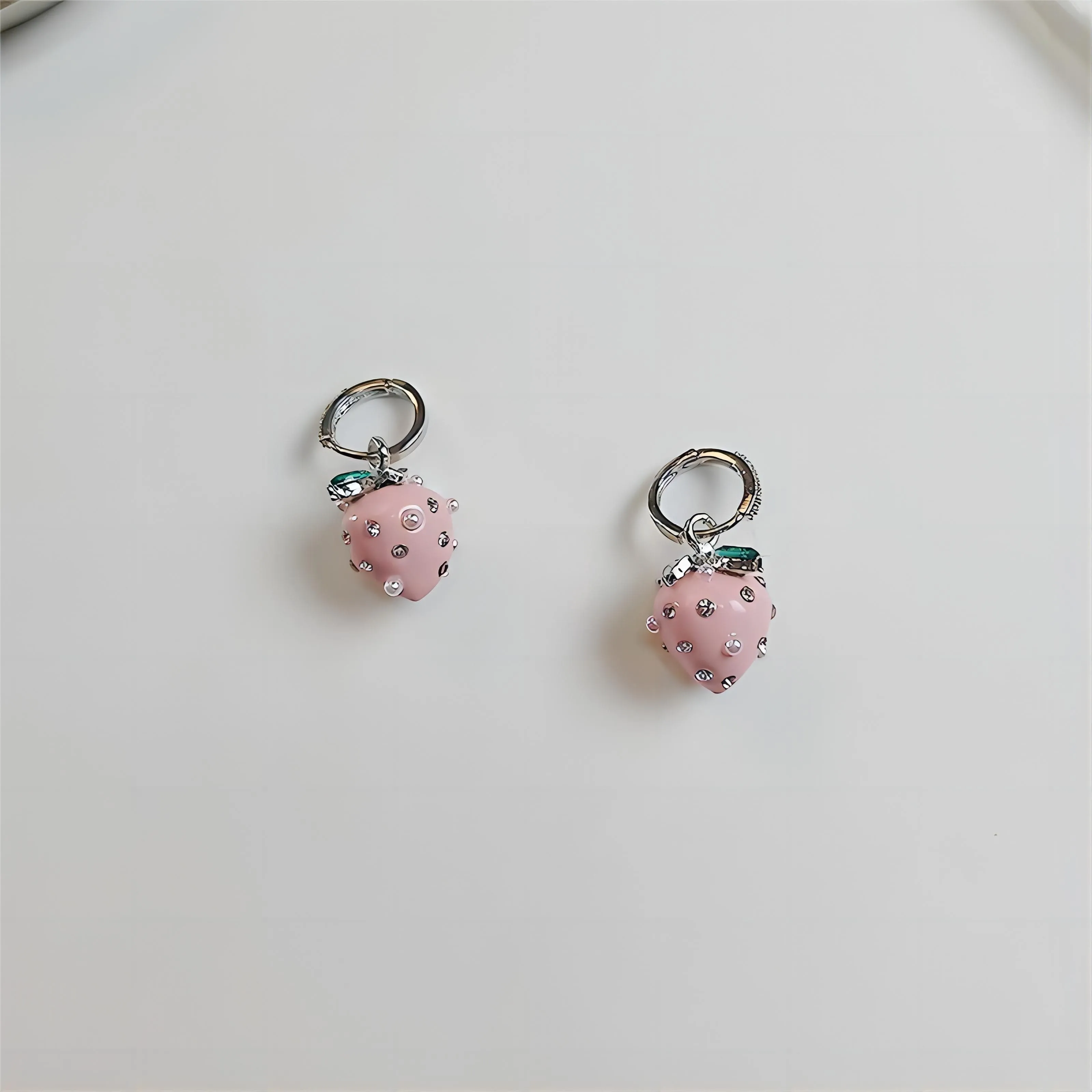 Pink Strawberry Huggie Hoop Earrings