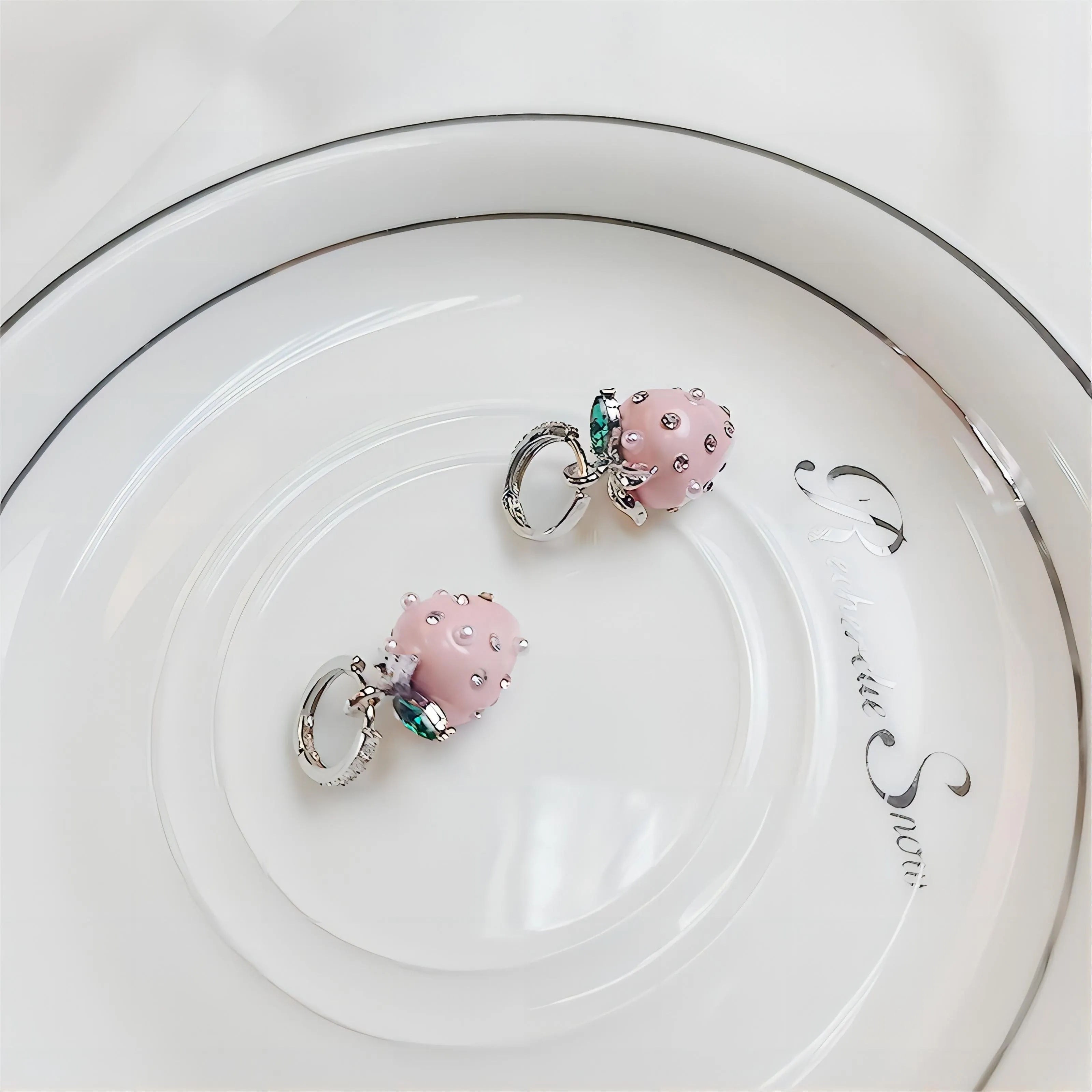 Pink Strawberry Huggie Hoop Earrings
