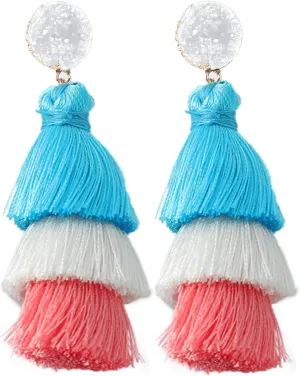 Rave Envy Colorful Tassel Earrings for Women - Layered Tassle Earrings - Choice of Color