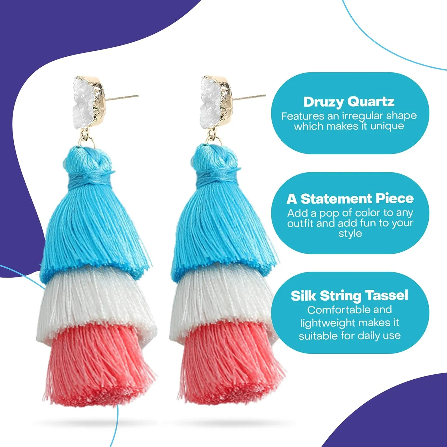 Rave Envy Colorful Tassel Earrings for Women - Layered Tassle Earrings - Choice of Color