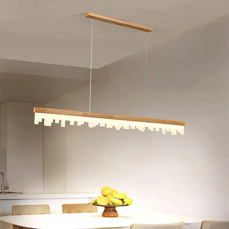 Restaurant Chandelier LED Strip Lamp Solid Wood Log Modern Minimalist Bar Chandelier