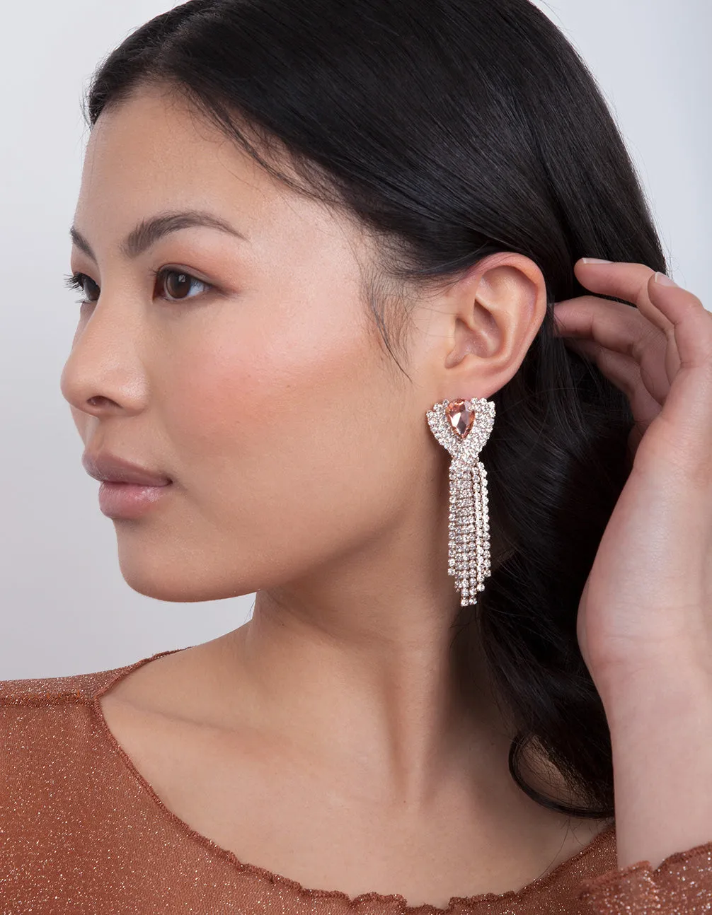 Rose Gold Pink Diamante Earrings