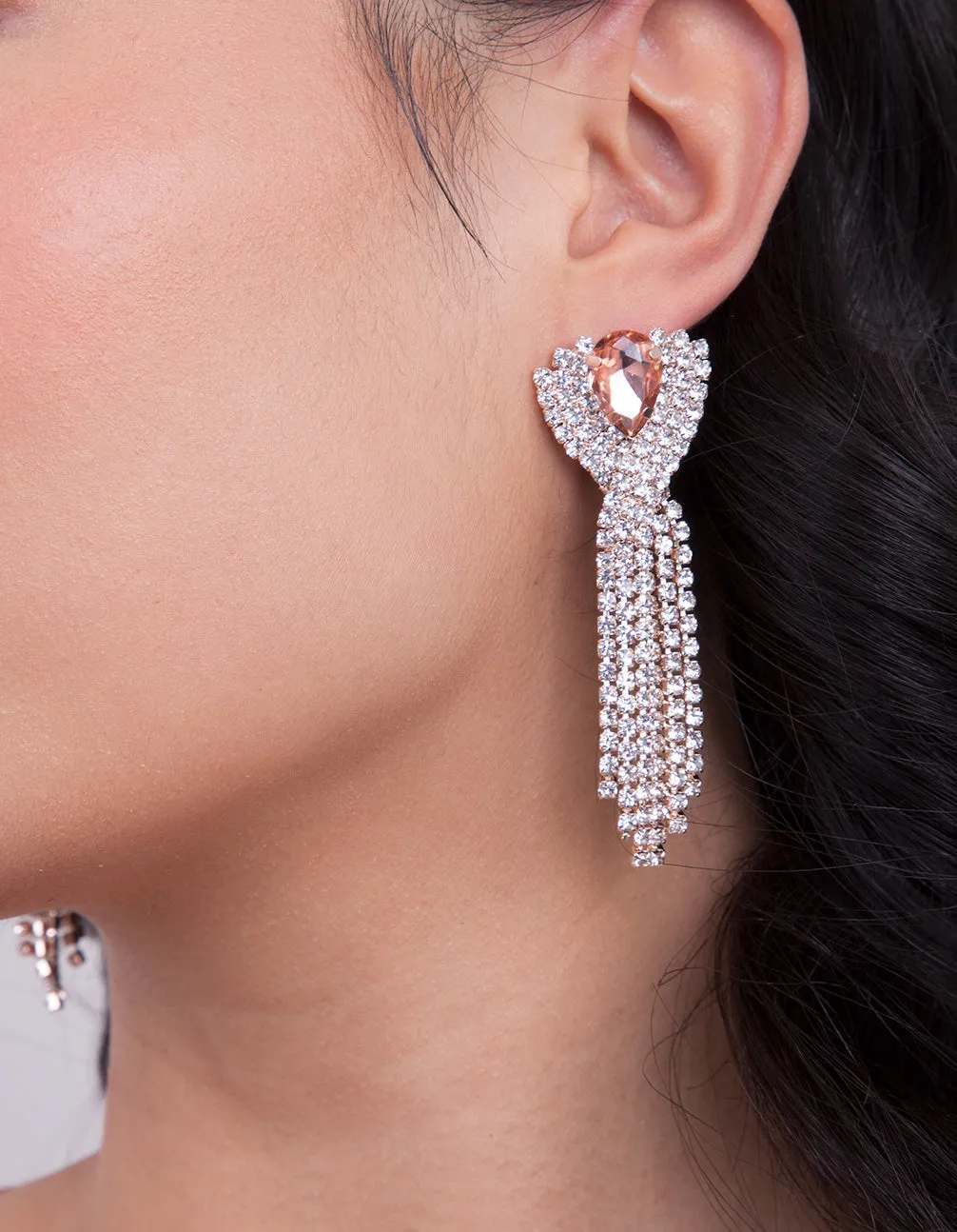 Rose Gold Pink Diamante Earrings
