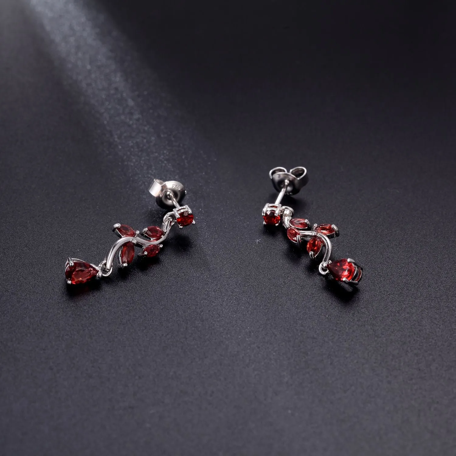 Sag Branch Pear Shape Natural Gemstones Silver Drop Earrings