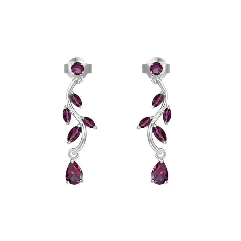 Sag Branch Pear Shape Natural Gemstones Silver Drop Earrings