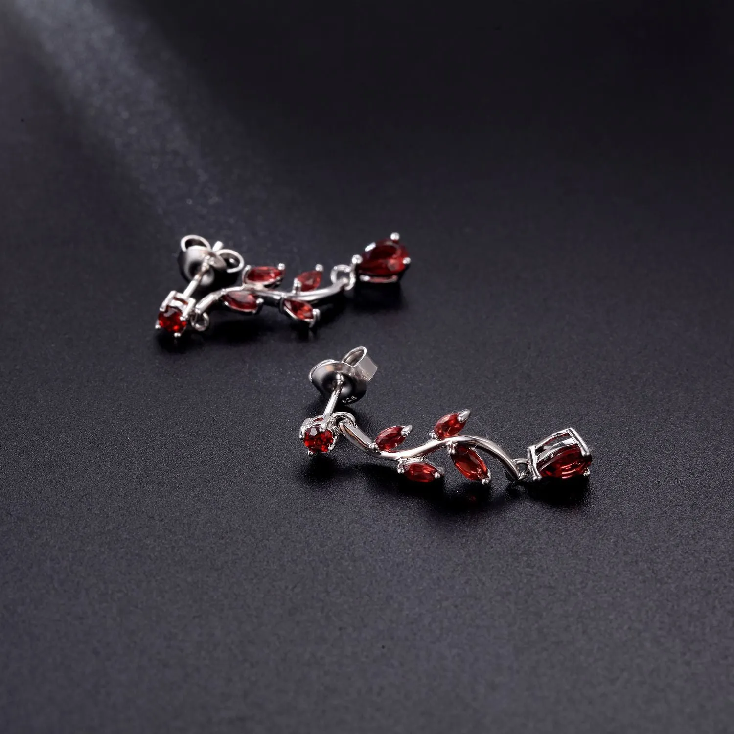 Sag Branch Pear Shape Natural Gemstones Silver Drop Earrings