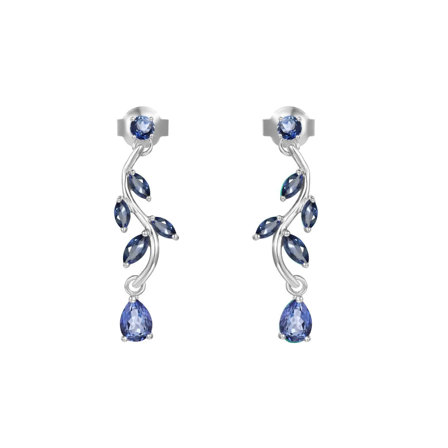 Sag Branch Pear Shape Natural Gemstones Silver Drop Earrings