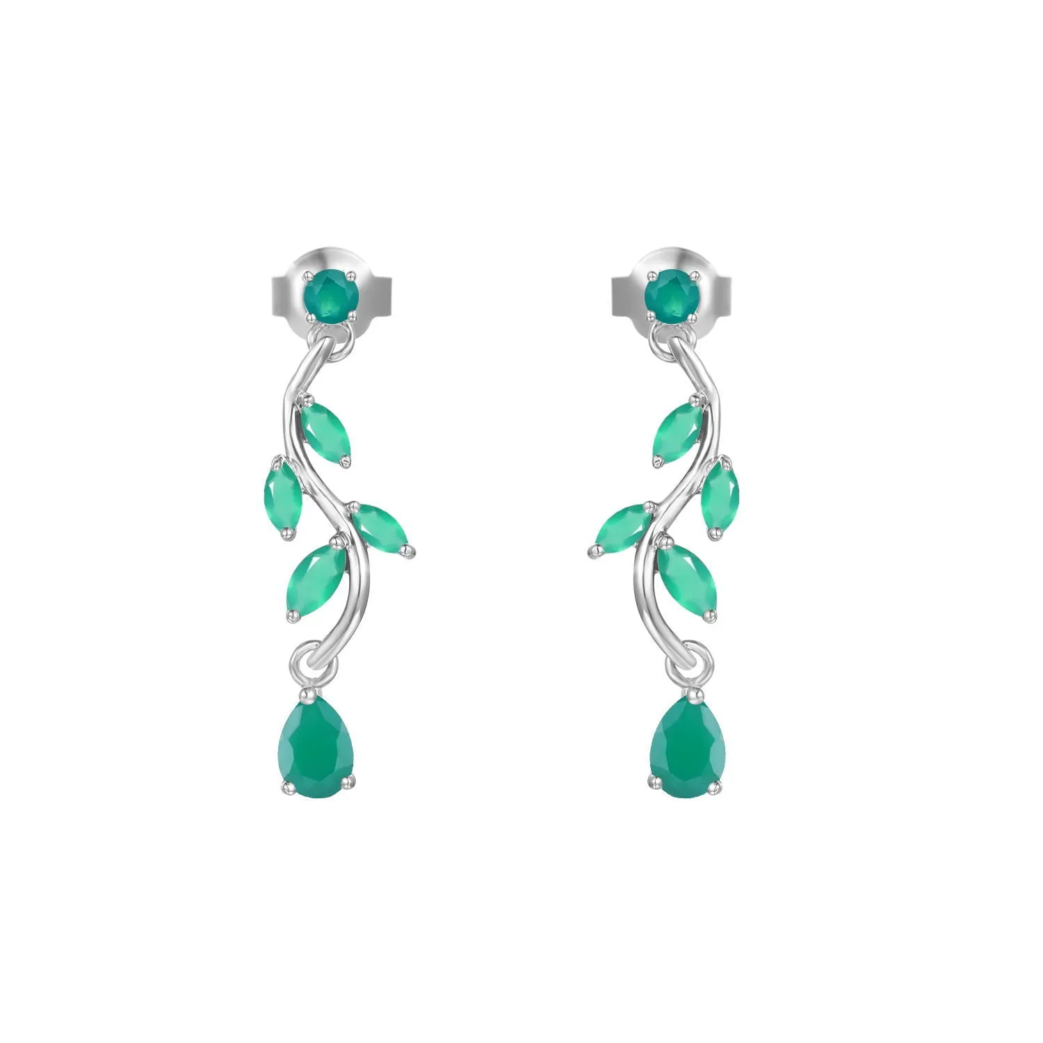 Sag Branch Pear Shape Natural Gemstones Silver Drop Earrings