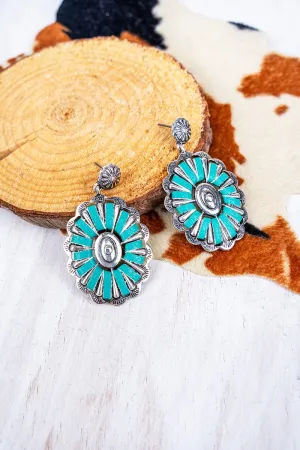 SALE! Turquoise Stitched Concho Earrings