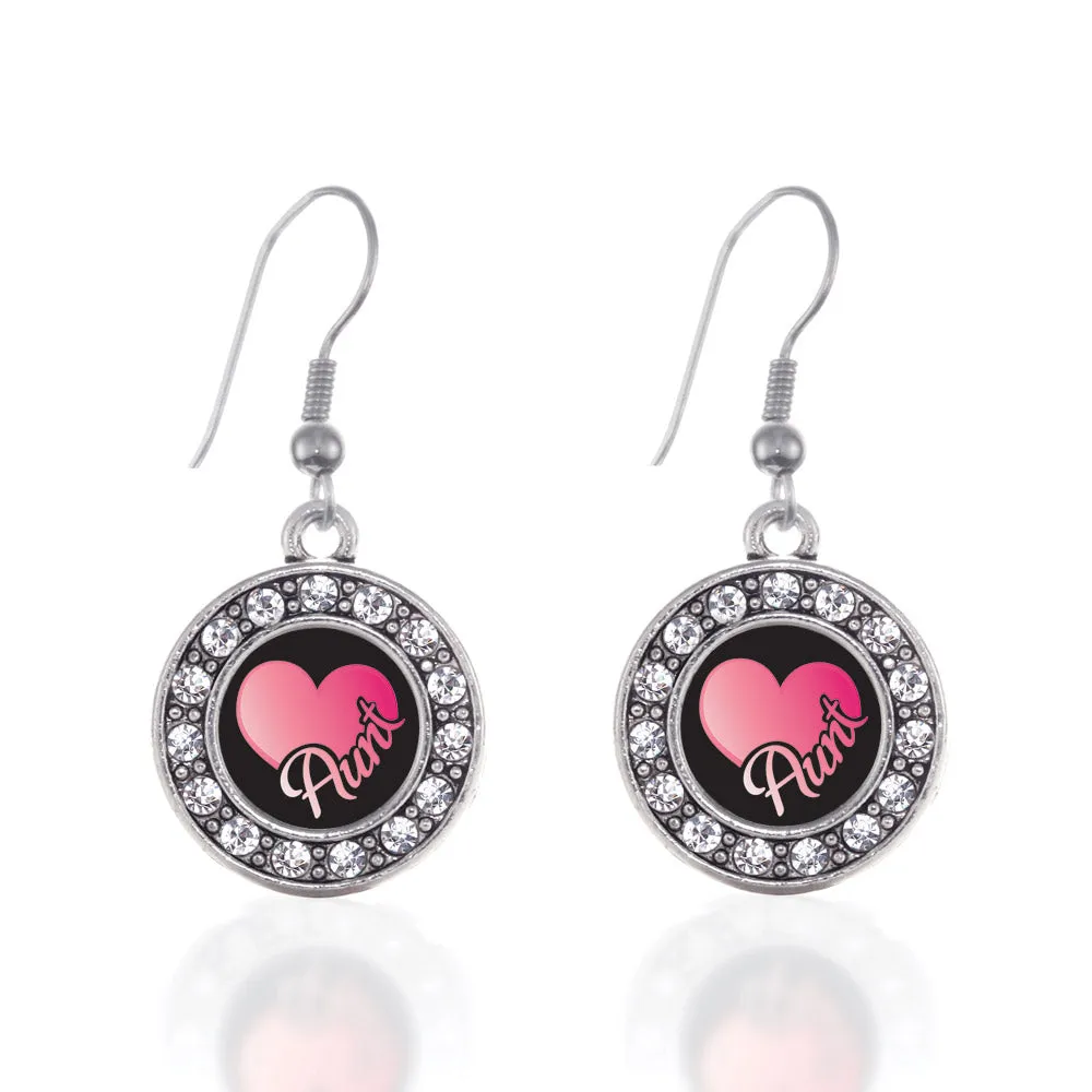 Silver Aunt Circle Charm Dangle Earrings