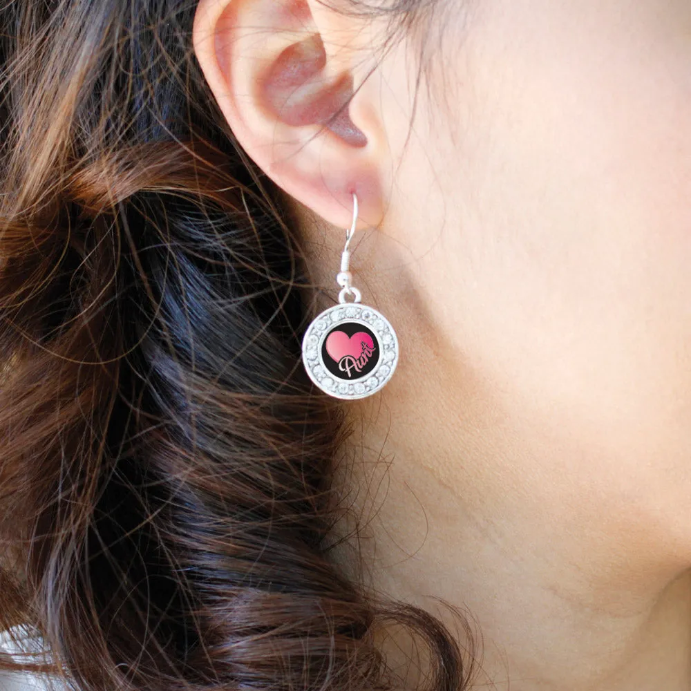 Silver Aunt Circle Charm Dangle Earrings