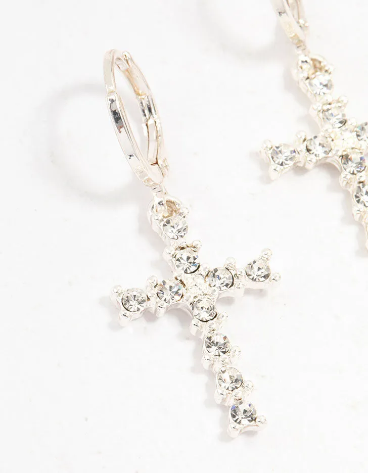 Silver Bohemia  Czech Crystal Huggie Drop Earrings