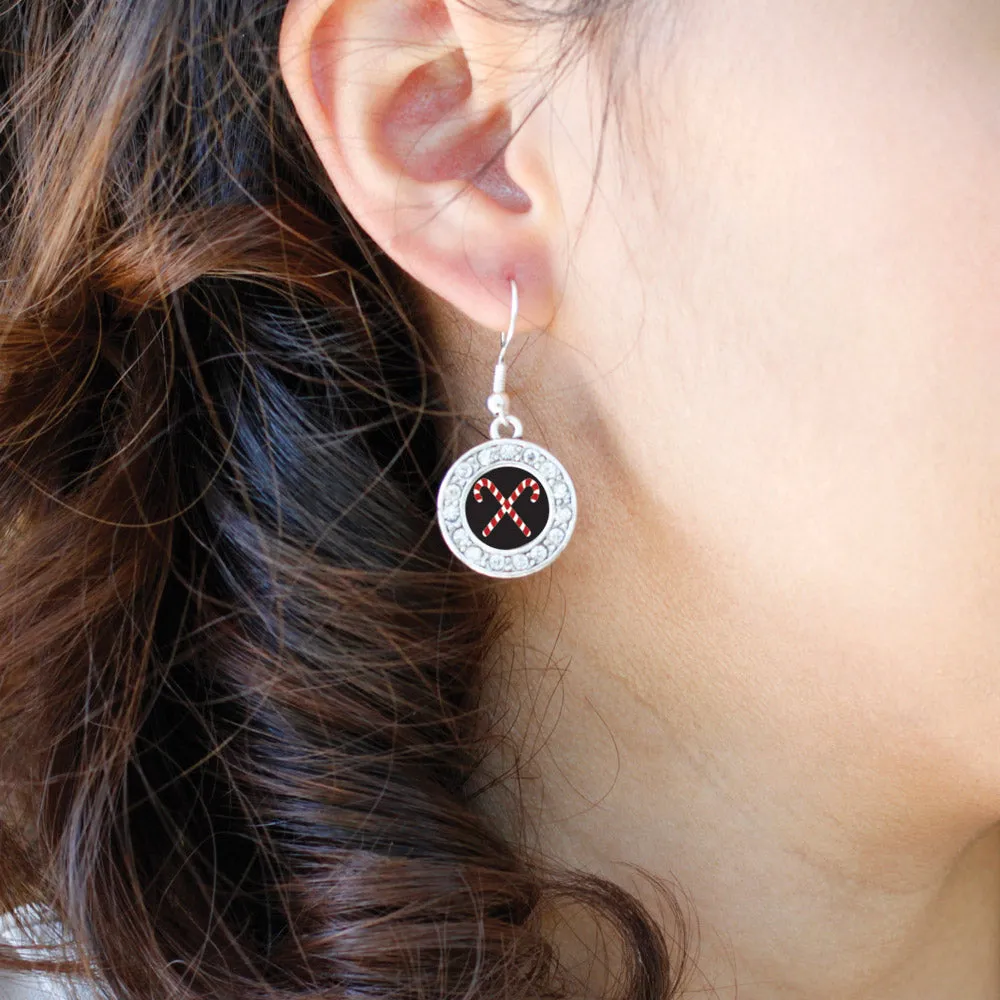 Silver Candy Cane Circle Charm Dangle Earrings