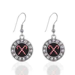 Silver Candy Cane Circle Charm Dangle Earrings