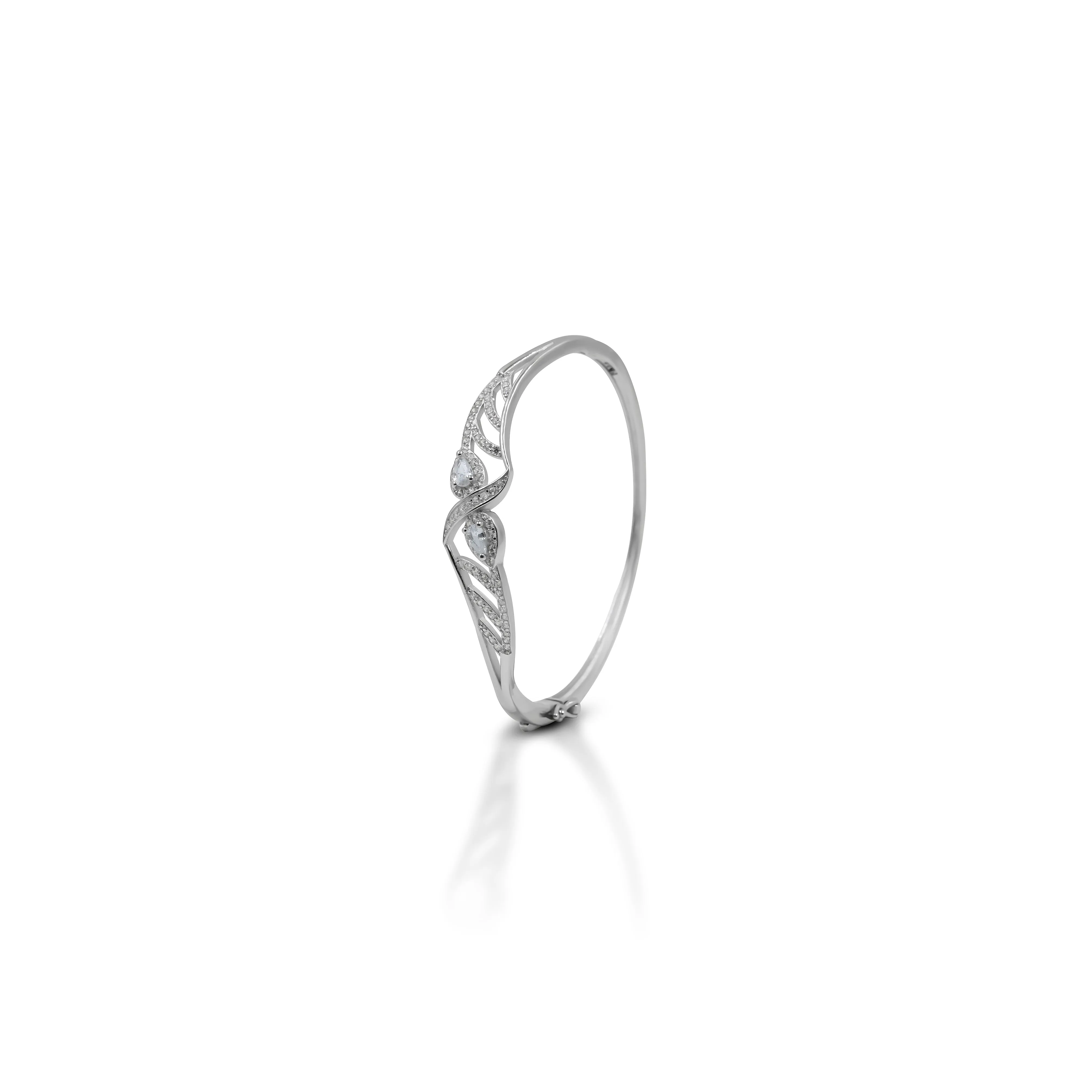 Silver CZ Gem Stone Peacock Feather Design Bracelet for Girls