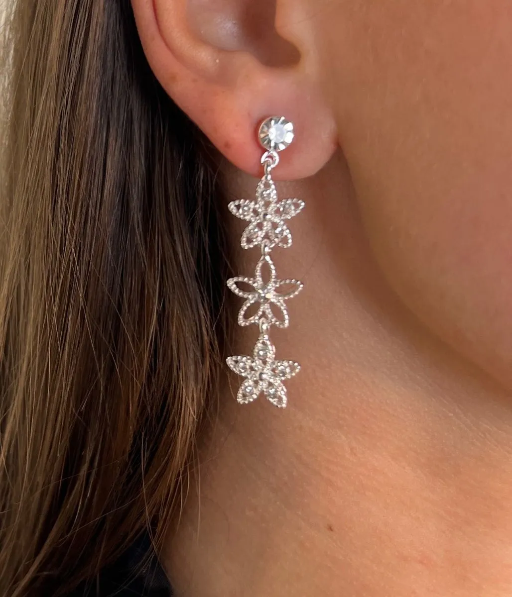 Silver Daisy Drop Earrings