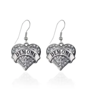 Silver Demons Pave Heart Charm Dangle Earrings