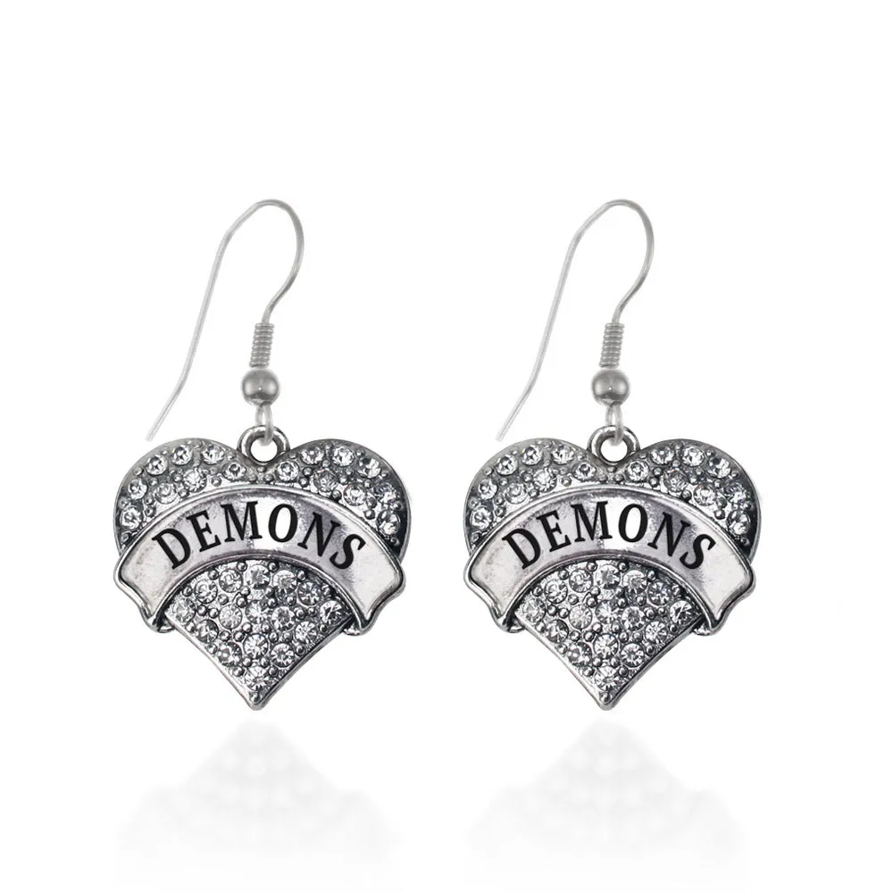 Silver Demons Pave Heart Charm Dangle Earrings