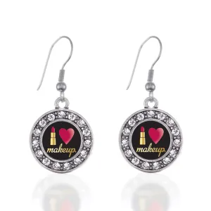 Silver I Love Makeup Circle Charm Dangle Earrings