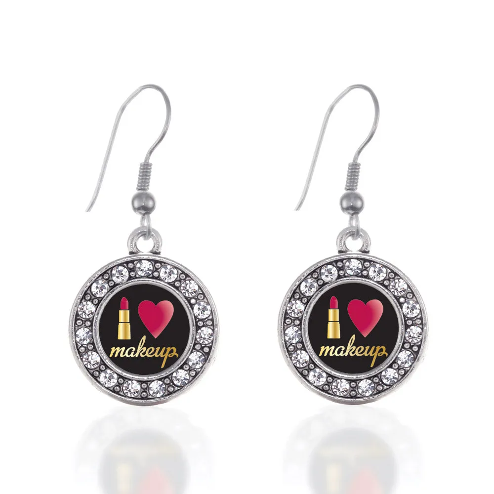 Silver I Love Makeup Circle Charm Dangle Earrings