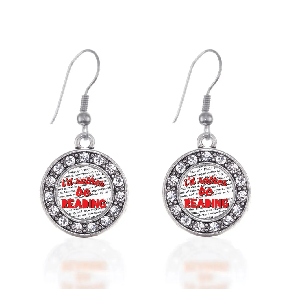 Silver I'd Rather Be Reading Circle Charm Dangle Earrings