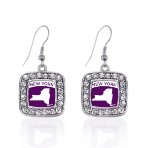 Silver New York Outline Square Charm Dangle Earrings
